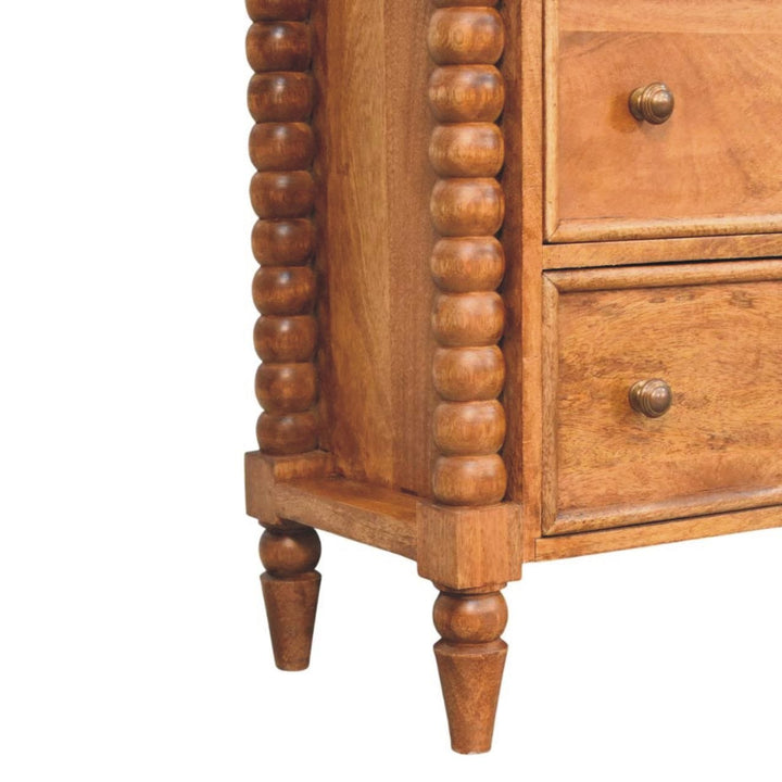 Mid-Century Modern Spindle Dresser - Solid Mango Wood Storage Chest for Bedroom - product view 6 showing handcrafted...