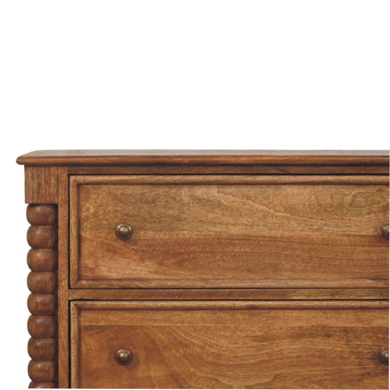 Mid-Century Modern Spindle Dresser - Solid Mango Wood Storage Chest for Bedroom - product view 3 showing handcrafted...