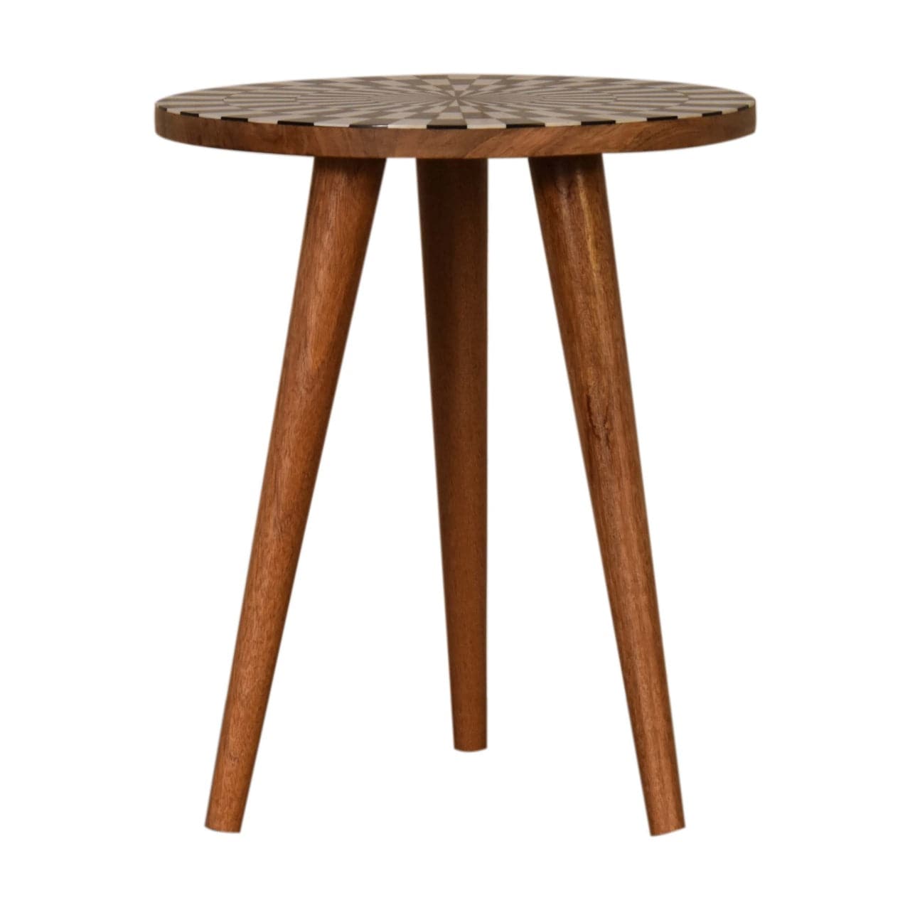 Mid-Century Modern Spiral End Table - Solid Mango Wood Side Table for Living Room - main view showing handcrafted solid...