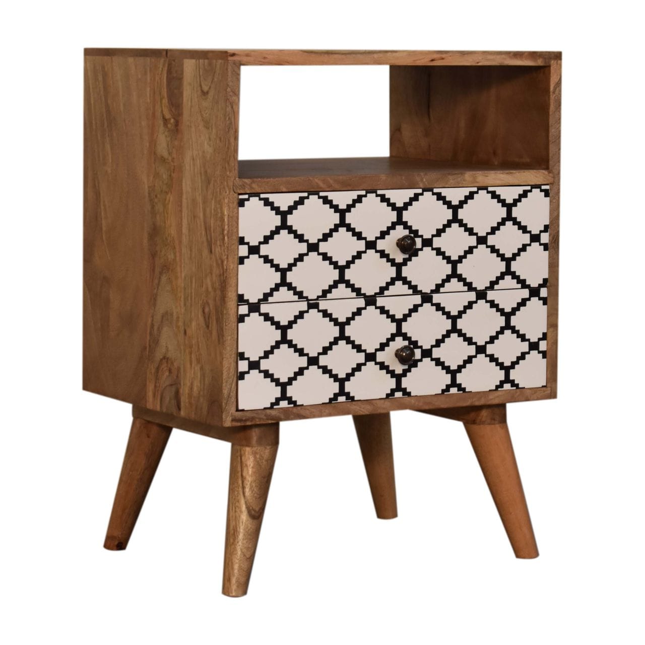 Mid-Century Modern Stella Nightstand - Solid Mango Wood Bedside Table for Bedroom - product view 2 showing handcrafted...