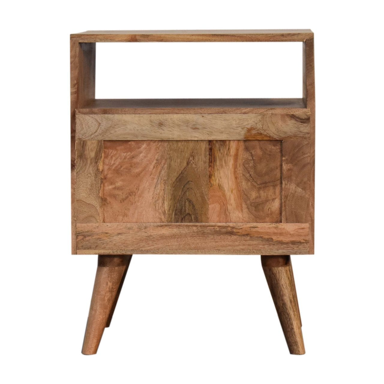 Mid-Century Modern Stella Nightstand - Solid Mango Wood Bedside Table for Bedroom - product view 8 showing handcrafted...