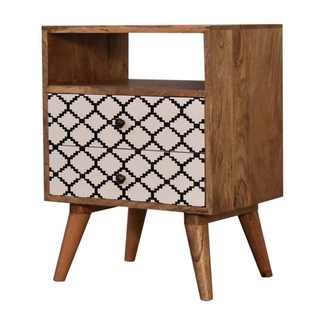 Mid-Century Modern Stella Nightstand - Solid Mango Wood Bedside Table for Bedroom - main view showing handcrafted solid...