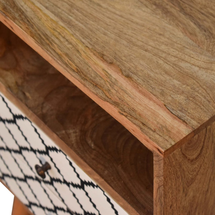 Mid-Century Modern Stella Nightstand - Solid Mango Wood Bedside Table for Bedroom - product view 4 showing handcrafted...