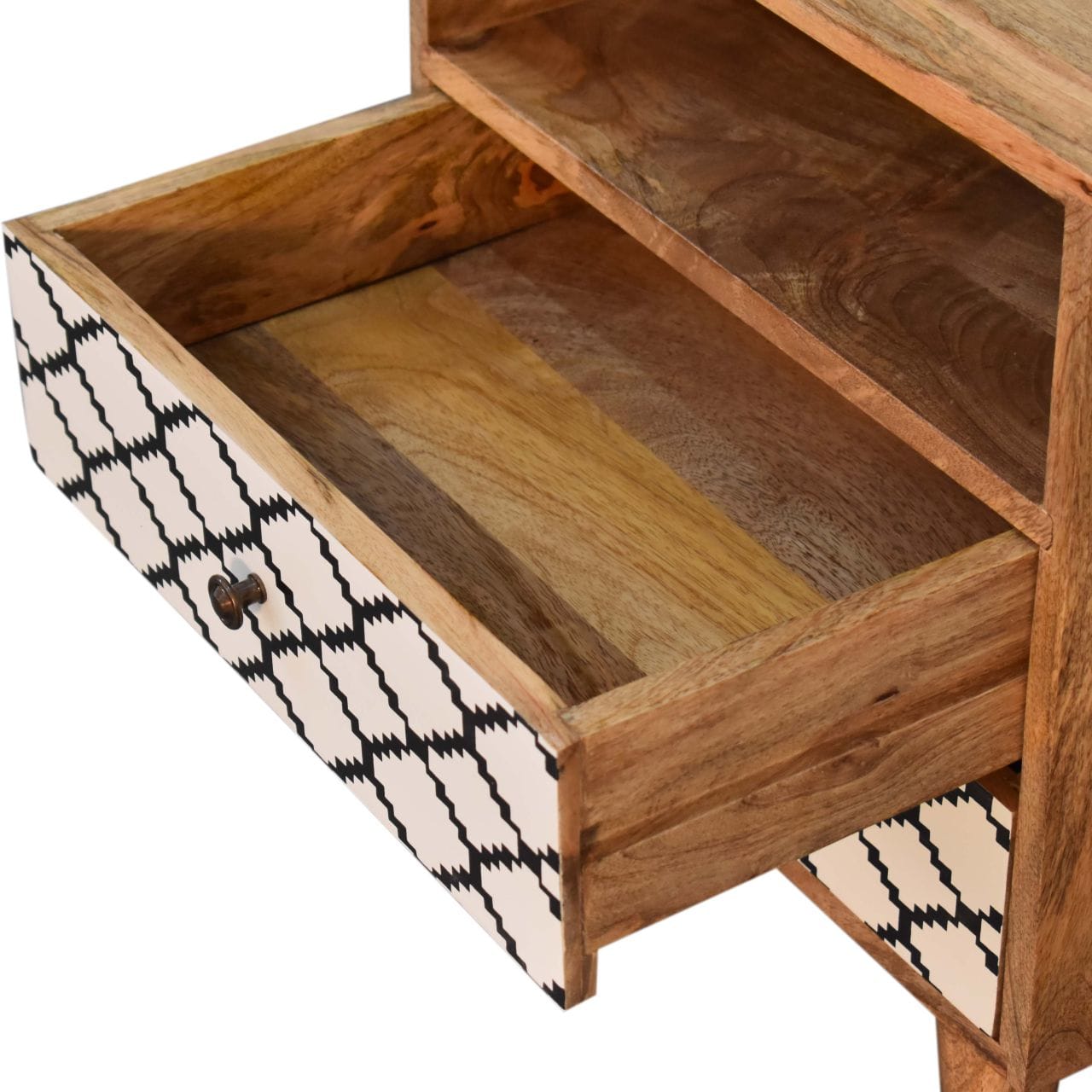 Mid-Century Modern Stella Nightstand - Solid Mango Wood Bedside Table for Bedroom - product view 5 showing handcrafted...