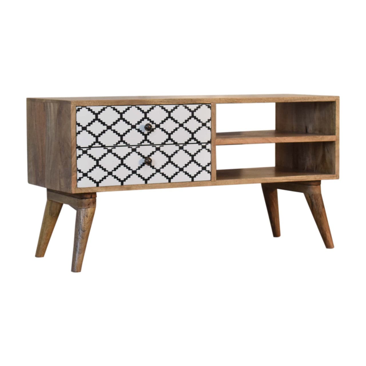 Mid-Century Modern Stella TV Stand - Solid Mango Wood Entertainment Center for Living Room - product view 2 showing...