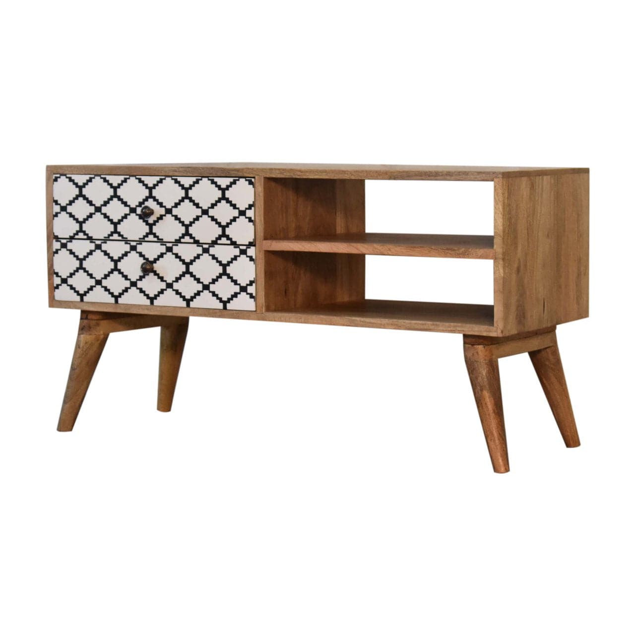 Mid-Century Modern Stella TV Stand - Solid Mango Wood Entertainment Center for Living Room - main view showing...