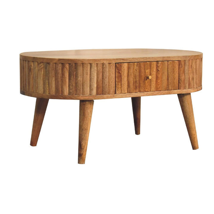 Mid-Century Modern Stripe Coffee Table - Solid Mango Wood Center Table for Living Room - product view 2 showing...