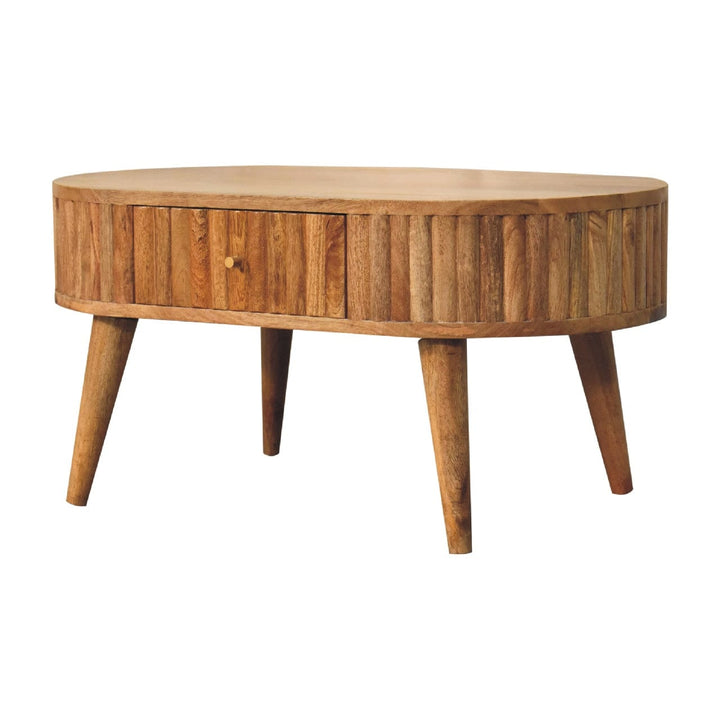 Mid-Century Modern Stripe Coffee Table - Solid Mango Wood Center Table for Living Room - product view 3 showing...