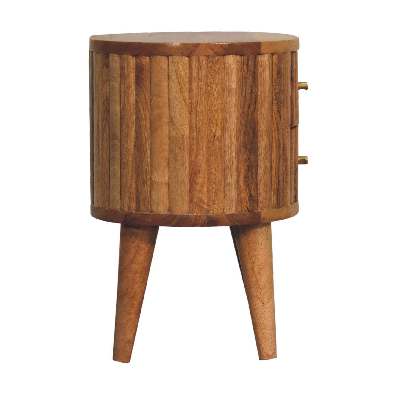 Mid-Century Modern Stripe Nightstand - Solid Mango Wood Bedside Table for Bedroom - product view 8 showing handcrafted...