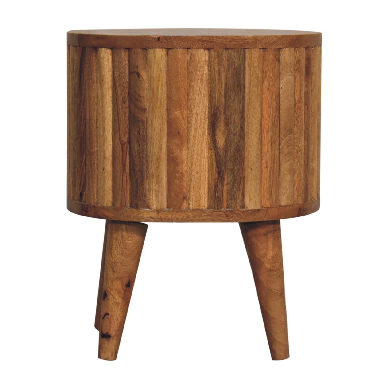 Mid-Century Modern Stripe Nightstand - Solid Mango Wood Bedside Table for Bedroom - product view 9 showing handcrafted...