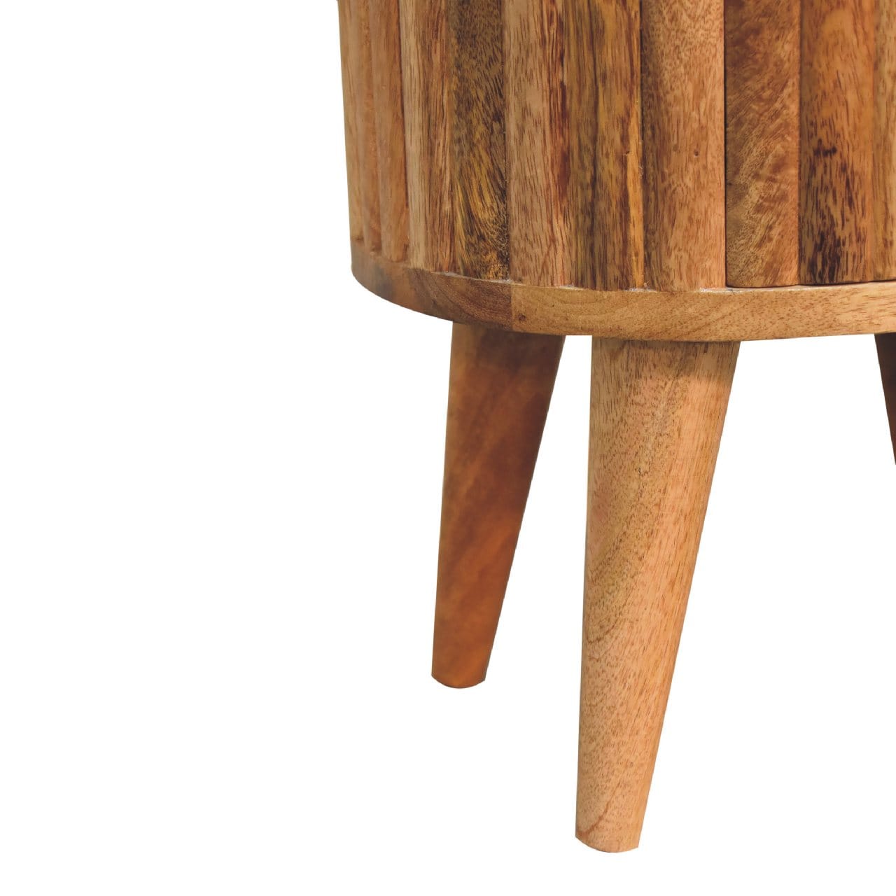 Mid-Century Modern Stripe Nightstand - Solid Mango Wood Bedside Table for Bedroom - product view 7 showing handcrafted...