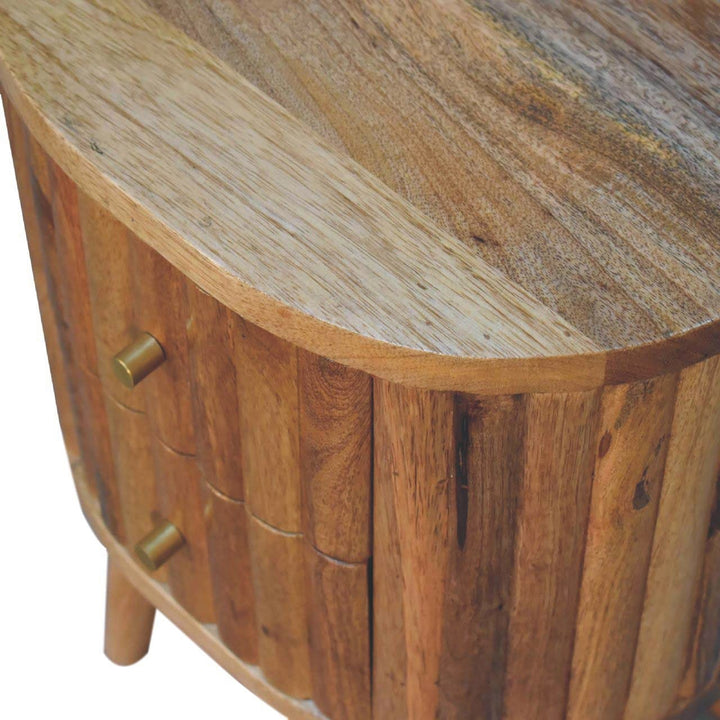 Mid-Century Modern Stripe Nightstand - Solid Mango Wood Bedside Table for Bedroom - product view 5 showing handcrafted...