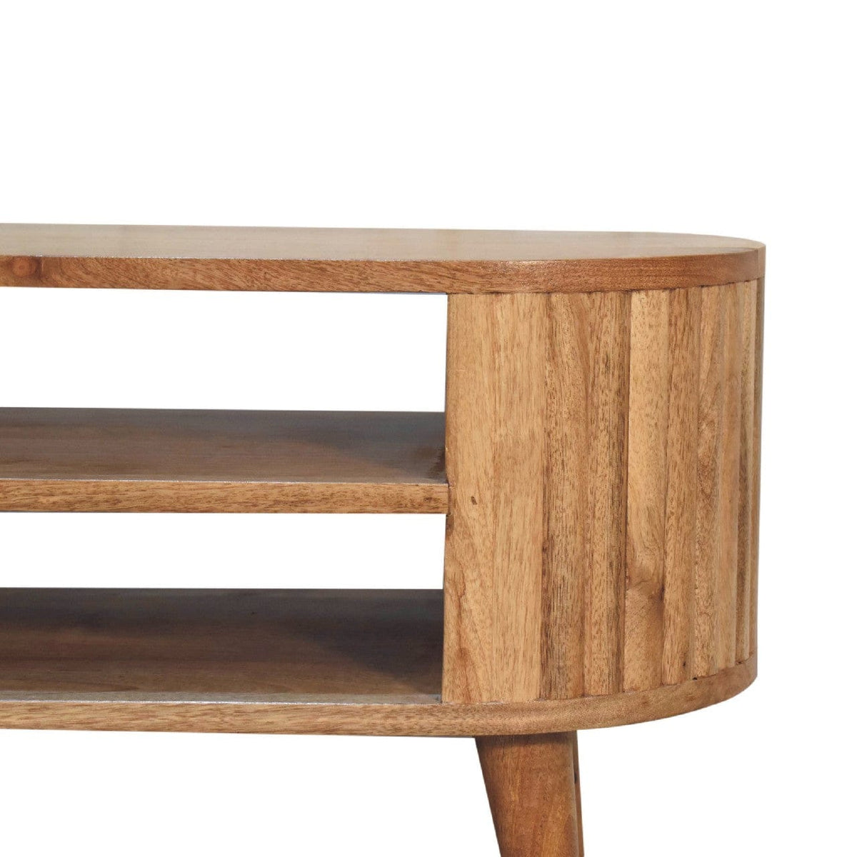 Mid-Century Modern Stripe TV Stand - Solid Mango Wood Entertainment Center for Living Room - product view 3 showing...