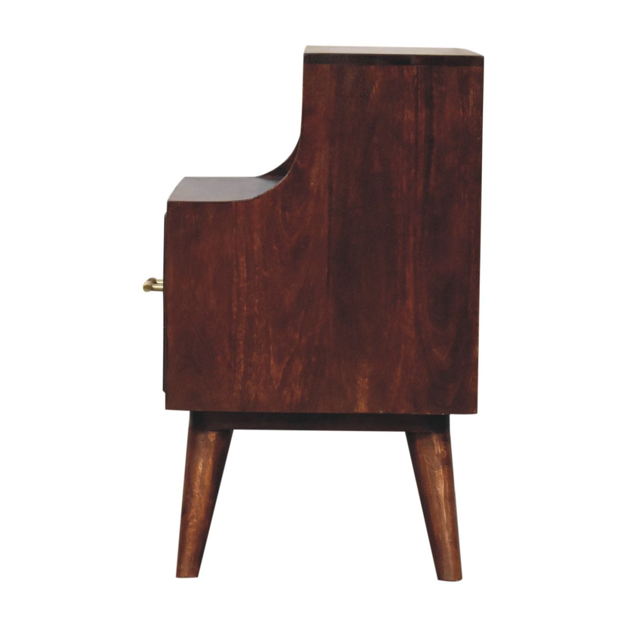 Mid-Century Modern T-bar Raised Back Nightstand - Solid Mango Wood Bedside Table for Bedroom - product view 9 showing...
