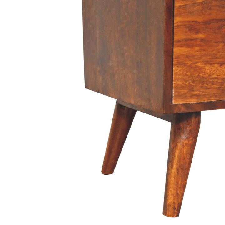 Mid-Century Modern T-bar Raised Back Nightstand - Solid Mango Wood Bedside Table for Bedroom - product view 8 showing...