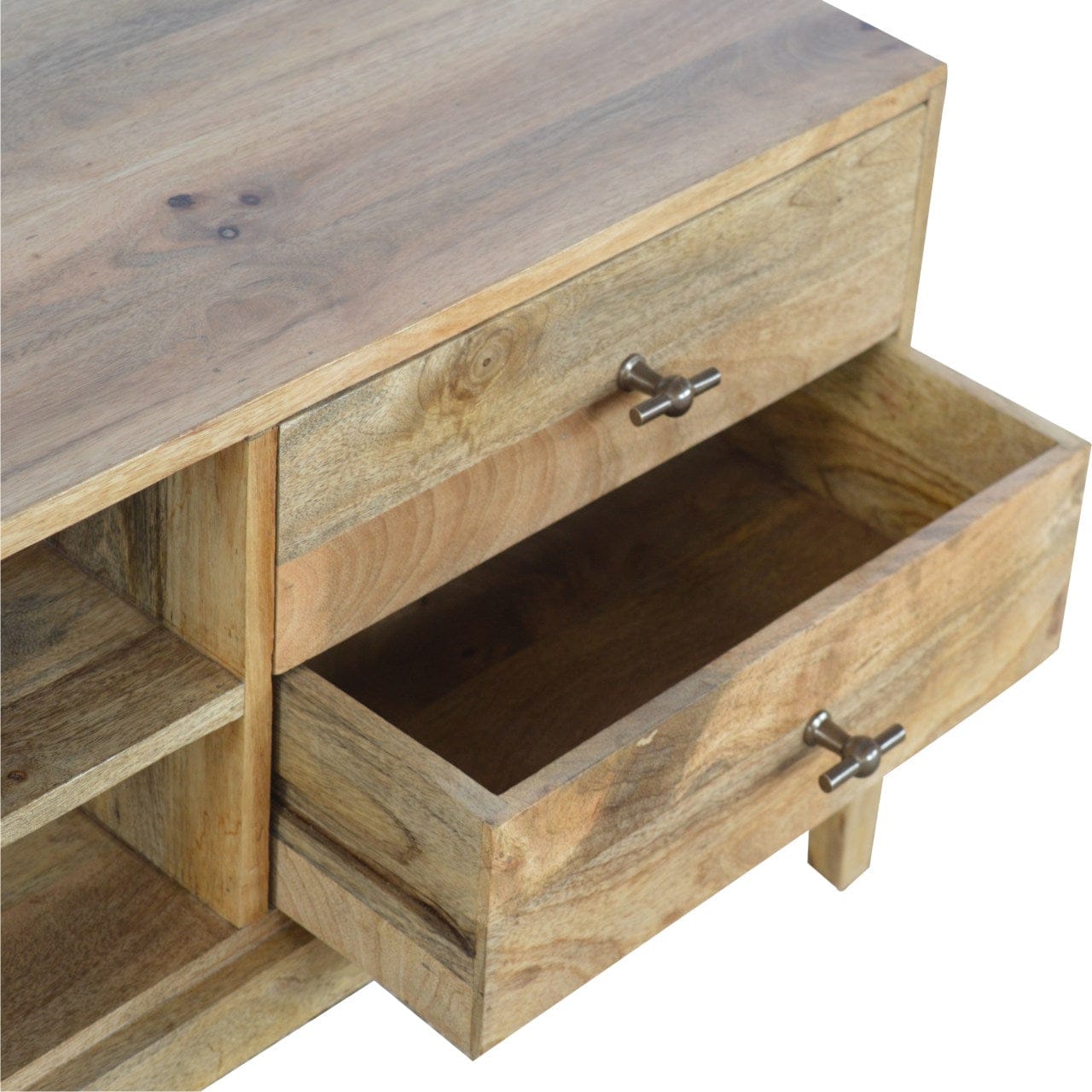 Mid-Century Modern T-Bar TV Stand - Solid Mango Wood Entertainment Center for Living Room - product view 5 showing...
