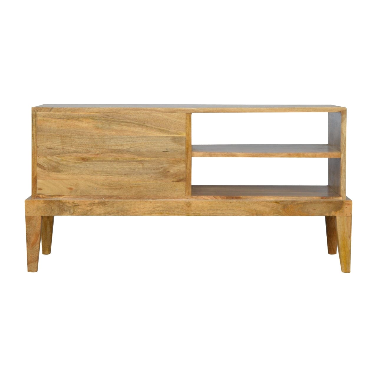 Mid-Century Modern T-Bar TV Stand - Solid Mango Wood Entertainment Center for Living Room - product view 8 showing...