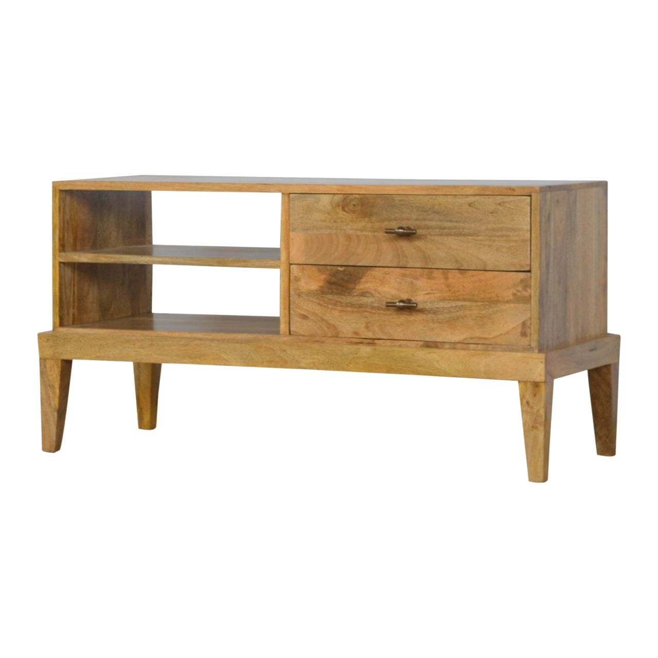Mid-Century Modern T-Bar TV Stand - Solid Mango Wood Entertainment Center for Living Room - product view 2 showing...