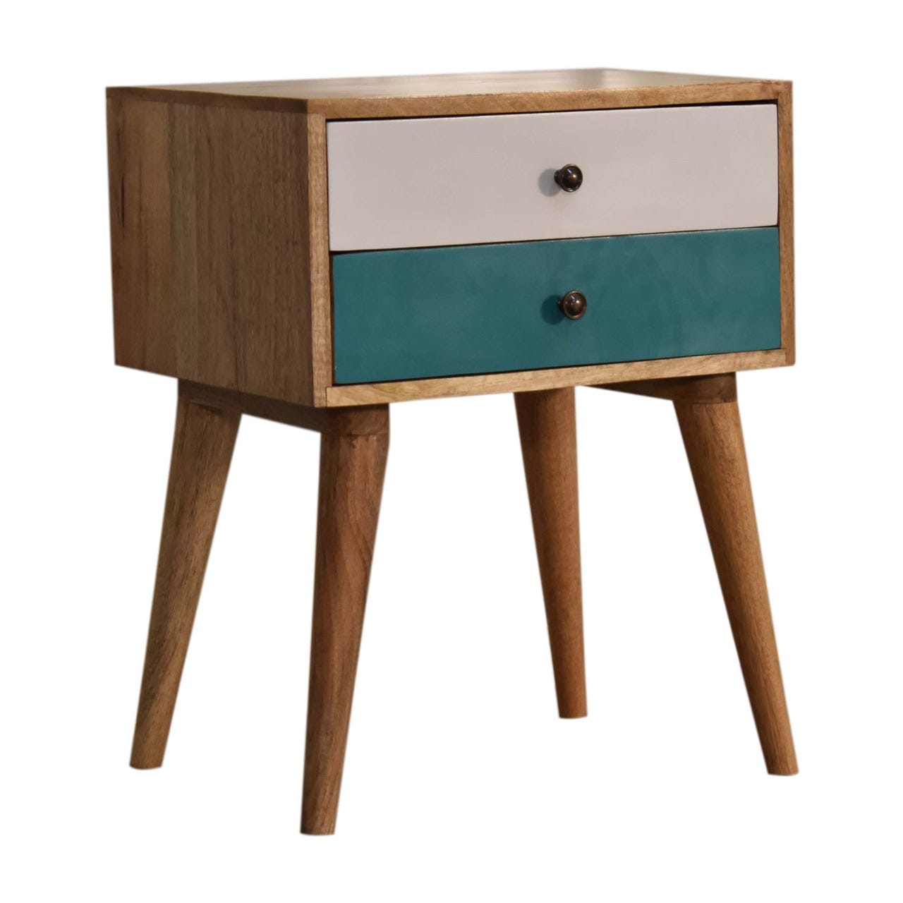 Mid-Century Modern Teal Solid Wood Nightstand - Solid Mango Wood Bedside Table for Bedroom - main view showing...