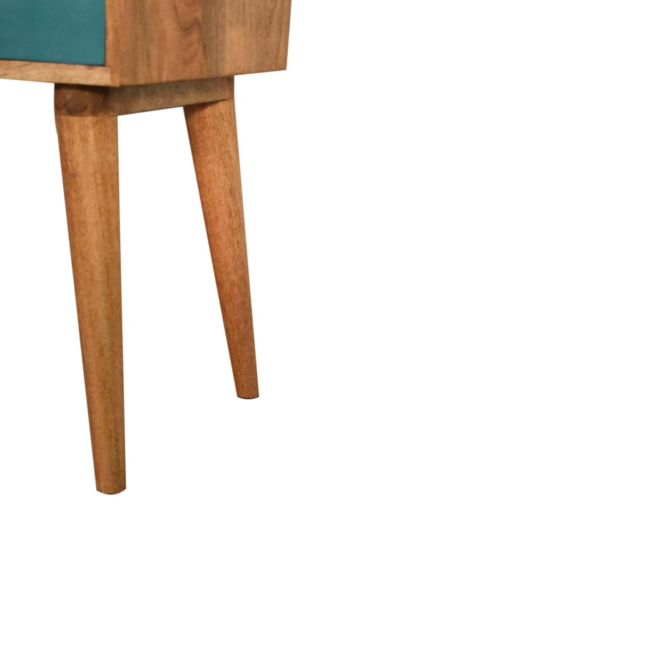 Mid-Century Modern Teal Solid Wood Nightstand - Solid Mango Wood Bedside Table for Bedroom - product view 6 showing...