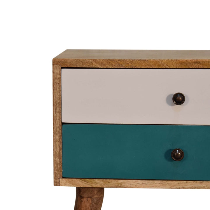 Mid-Century Modern Teal Solid Wood Nightstand - Solid Mango Wood Bedside Table for Bedroom - product view 5 showing...