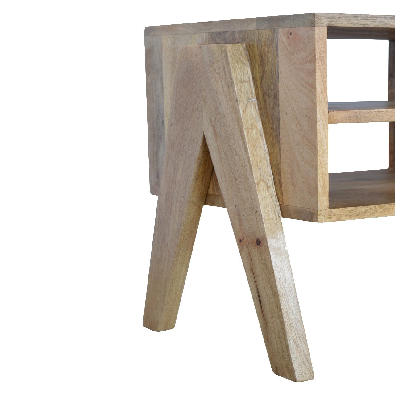 Mid-Century Modern Trestle TV Stand - Solid Mango Wood Entertainment Center for Living Room - product view 5 showing...