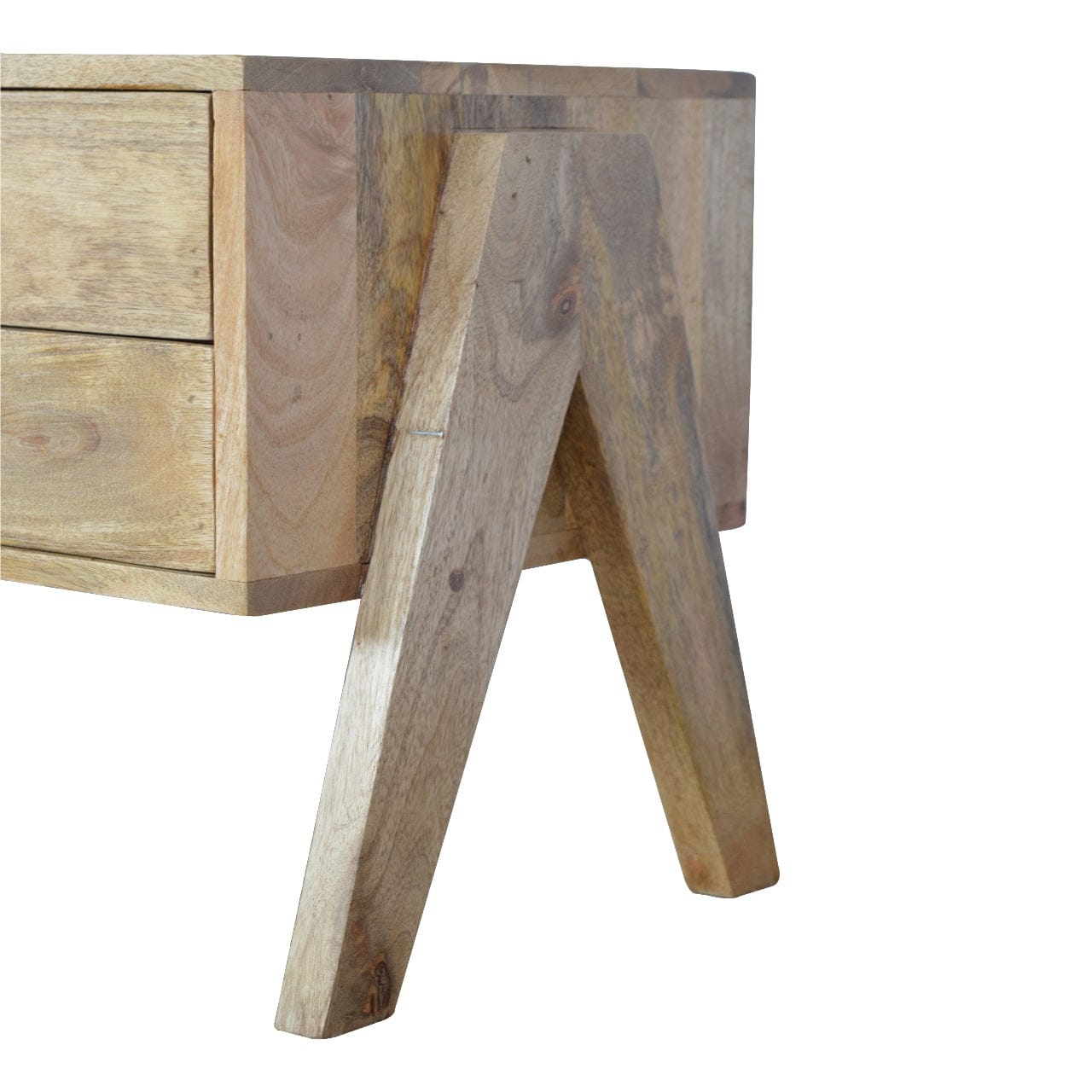 Mid-Century Modern Trestle TV Stand - Solid Mango Wood Entertainment Center for Living Room - product view 6 showing...