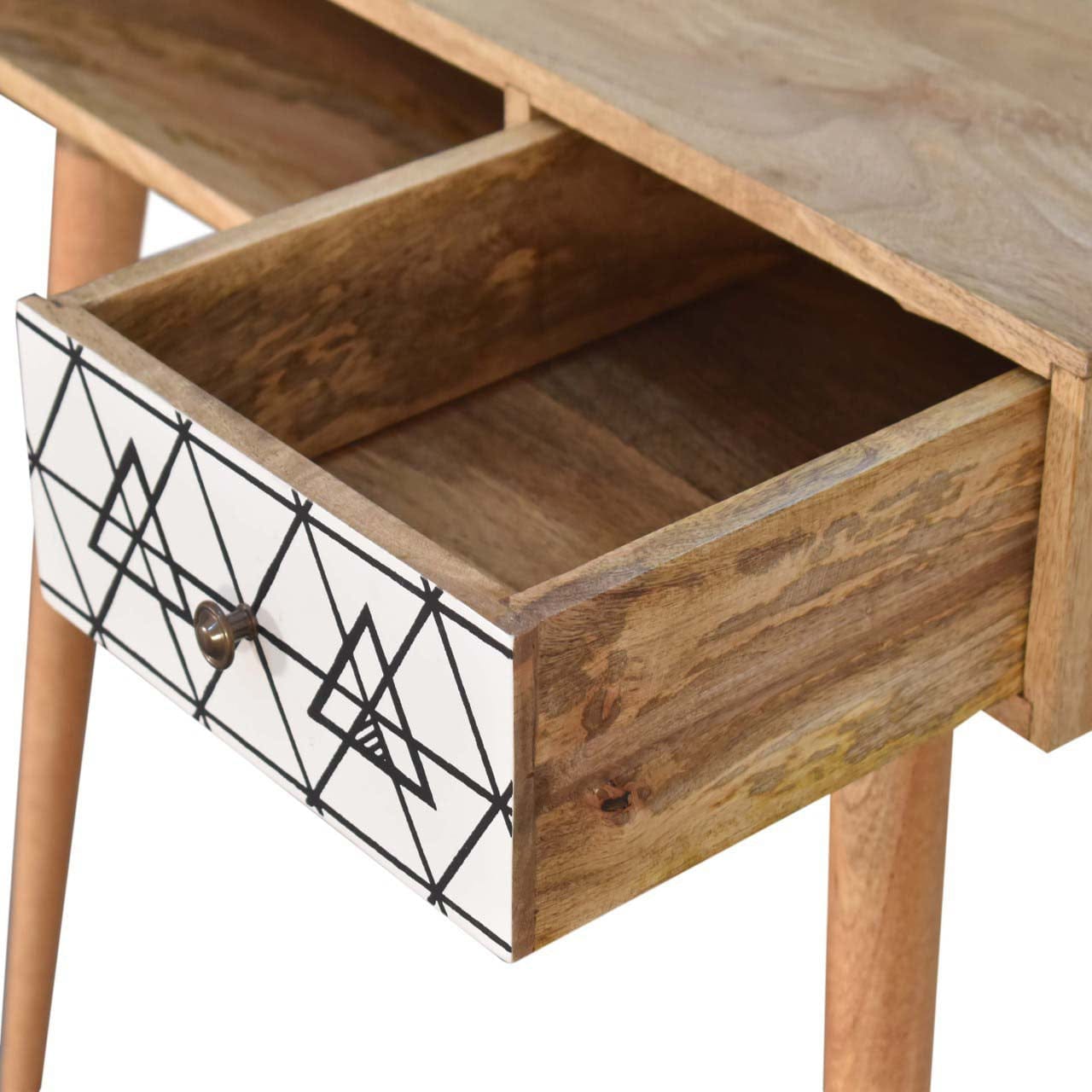 Mid-Century Modern Triangle Printed Writing Desk - Solid Mango Wood Writing Table for Home Office - product view 6...