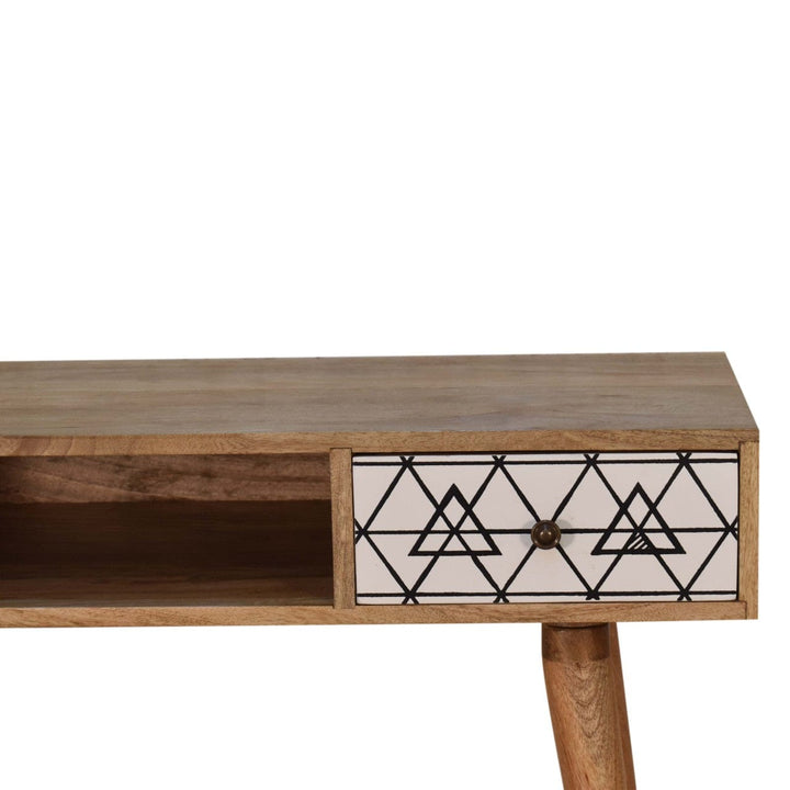 Mid-Century Modern Triangle Printed Writing Desk - Solid Mango Wood Writing Table for Home Office - product view 4...