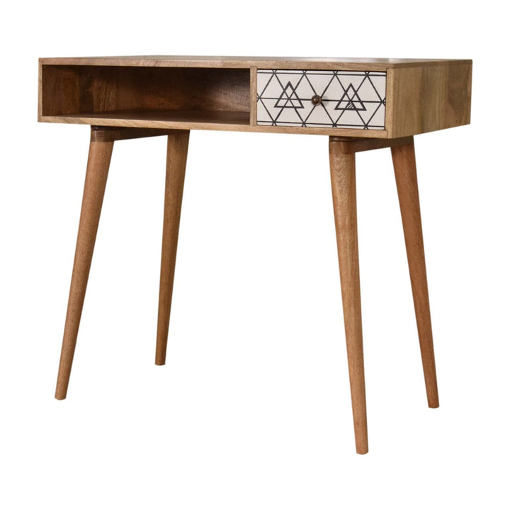 Mid-Century Modern Triangle Printed Writing Desk - Solid Mango Wood Writing Table for Home Office - product view 3...