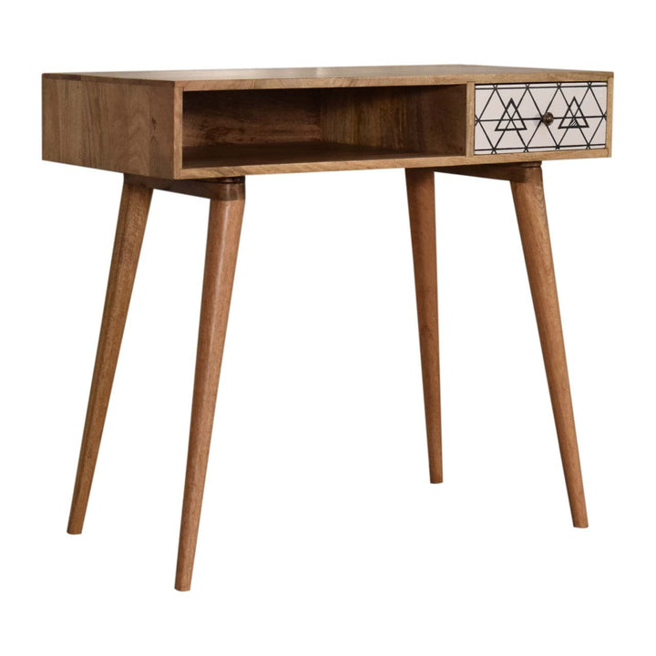 Mid-Century Modern Triangle Printed Writing Desk - Solid Mango Wood Writing Table for Home Office - product view 2...