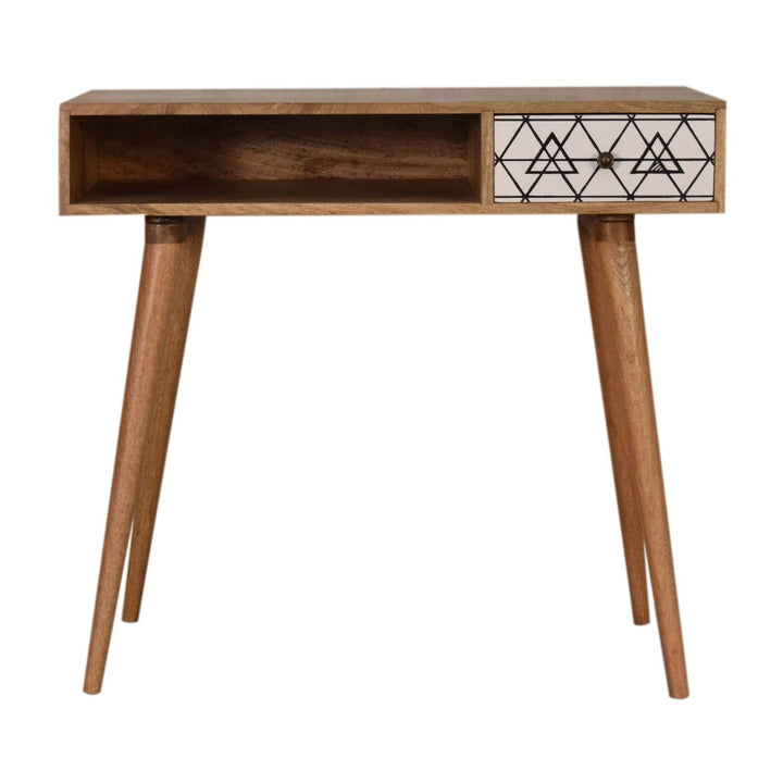 Mid-Century Modern Triangle Printed Writing Desk - Solid Mango Wood Writing Table for Home Office - main view showing...