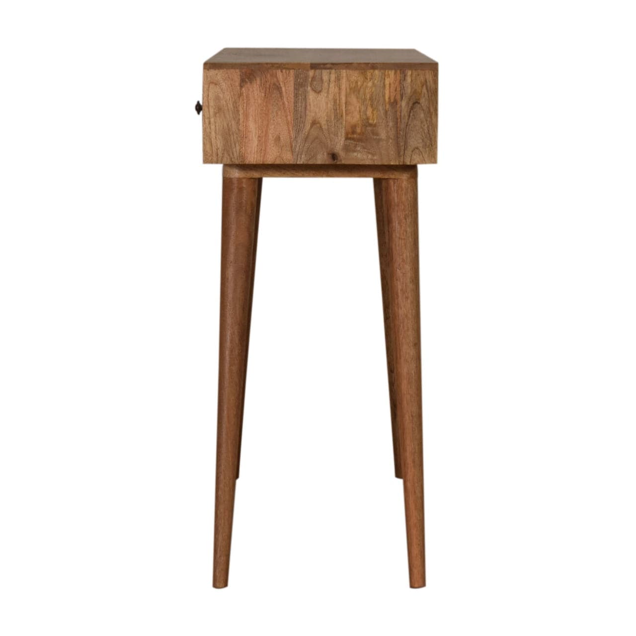 Mid-Century Modern Triangular Console Table - Solid Mango Wood Hallway Console for Entryway - product view 8 showing...
