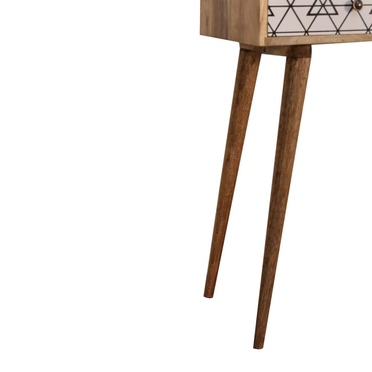 Mid-Century Modern Triangular Console Table - Solid Mango Wood Hallway Console for Entryway - product view 7 showing...
