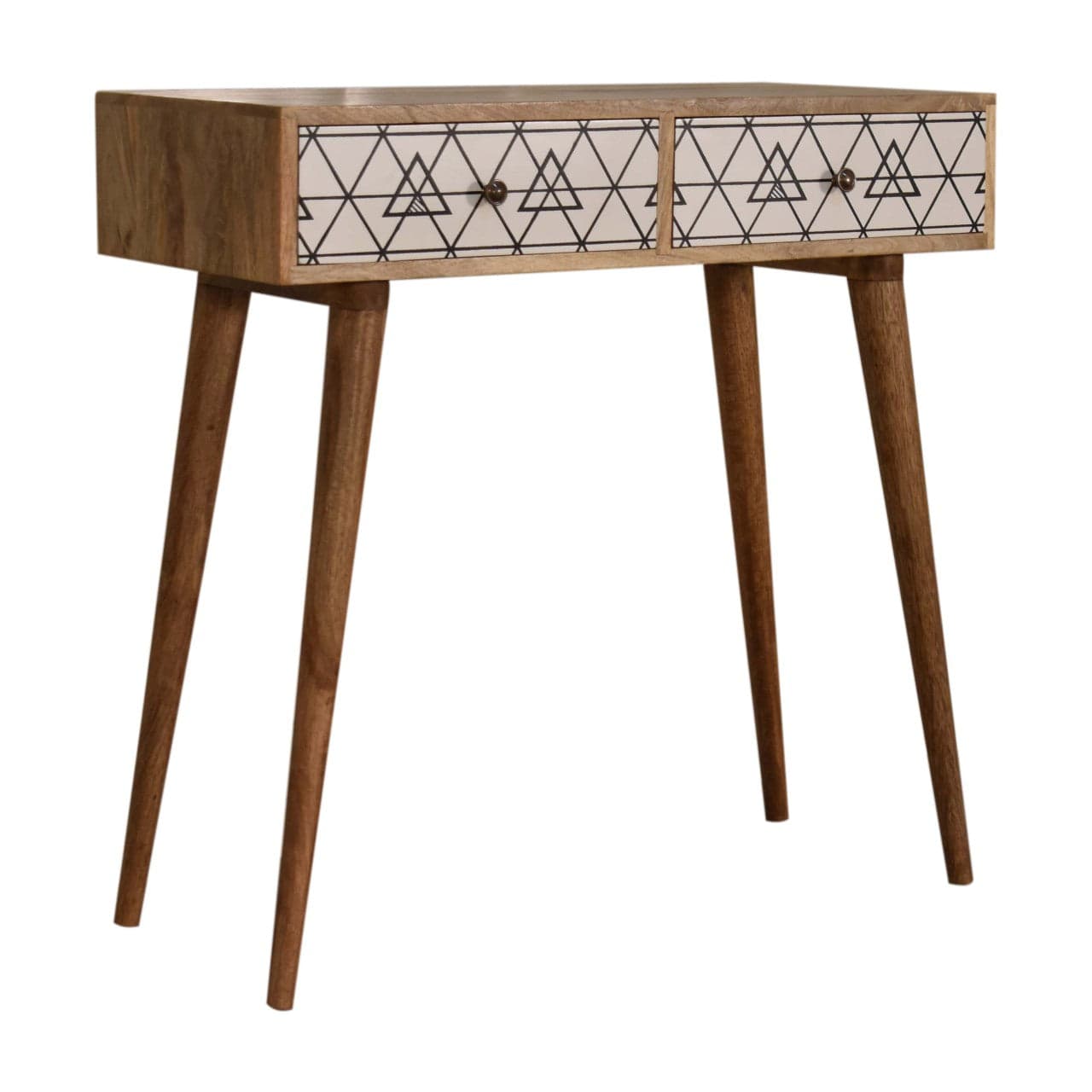 Mid-Century Modern Triangular Console Table - Solid Mango Wood Hallway Console for Entryway - product view 3 showing...