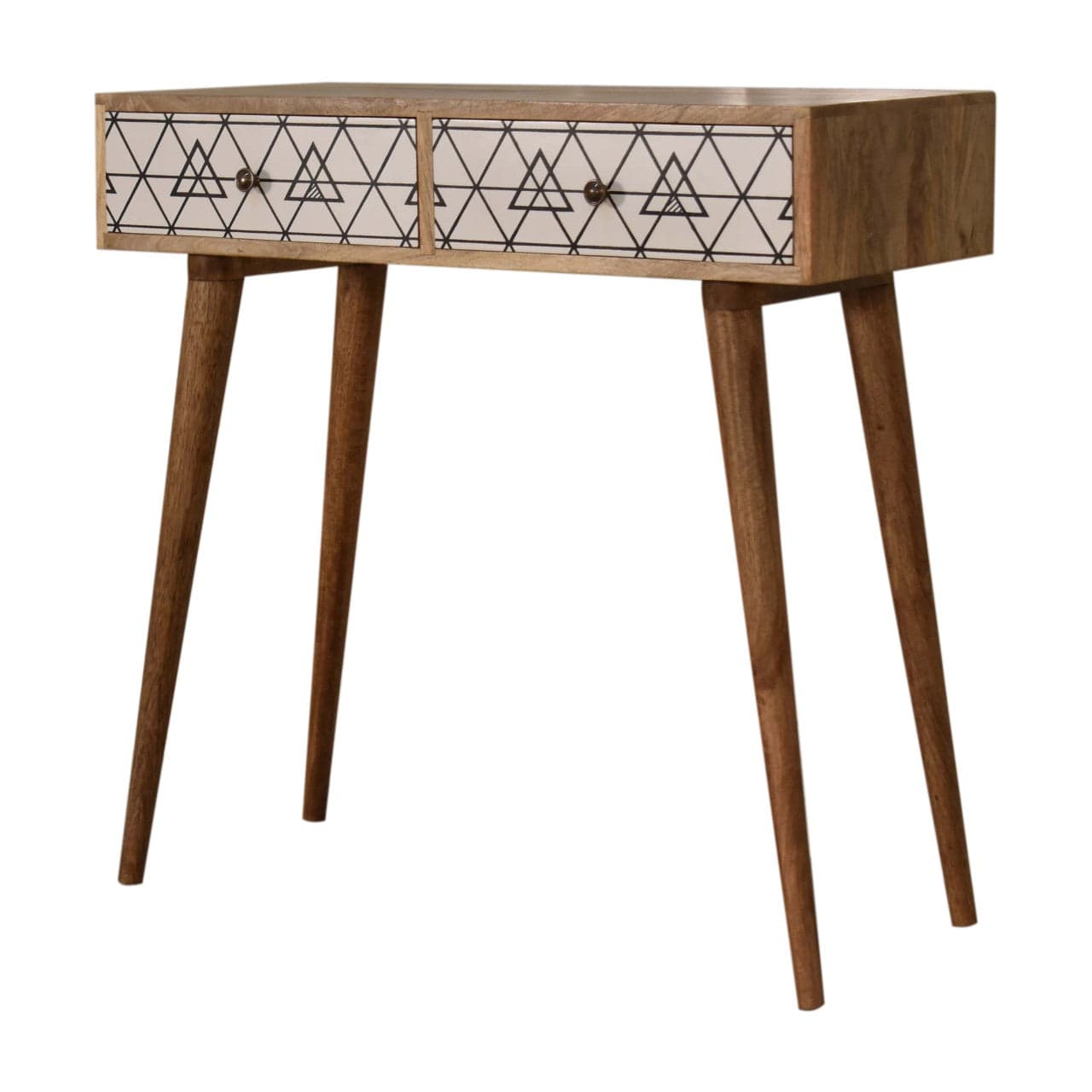 Mid-Century Modern Triangular Console Table - Solid Mango Wood Hallway Console for Entryway - product view 2 showing...
