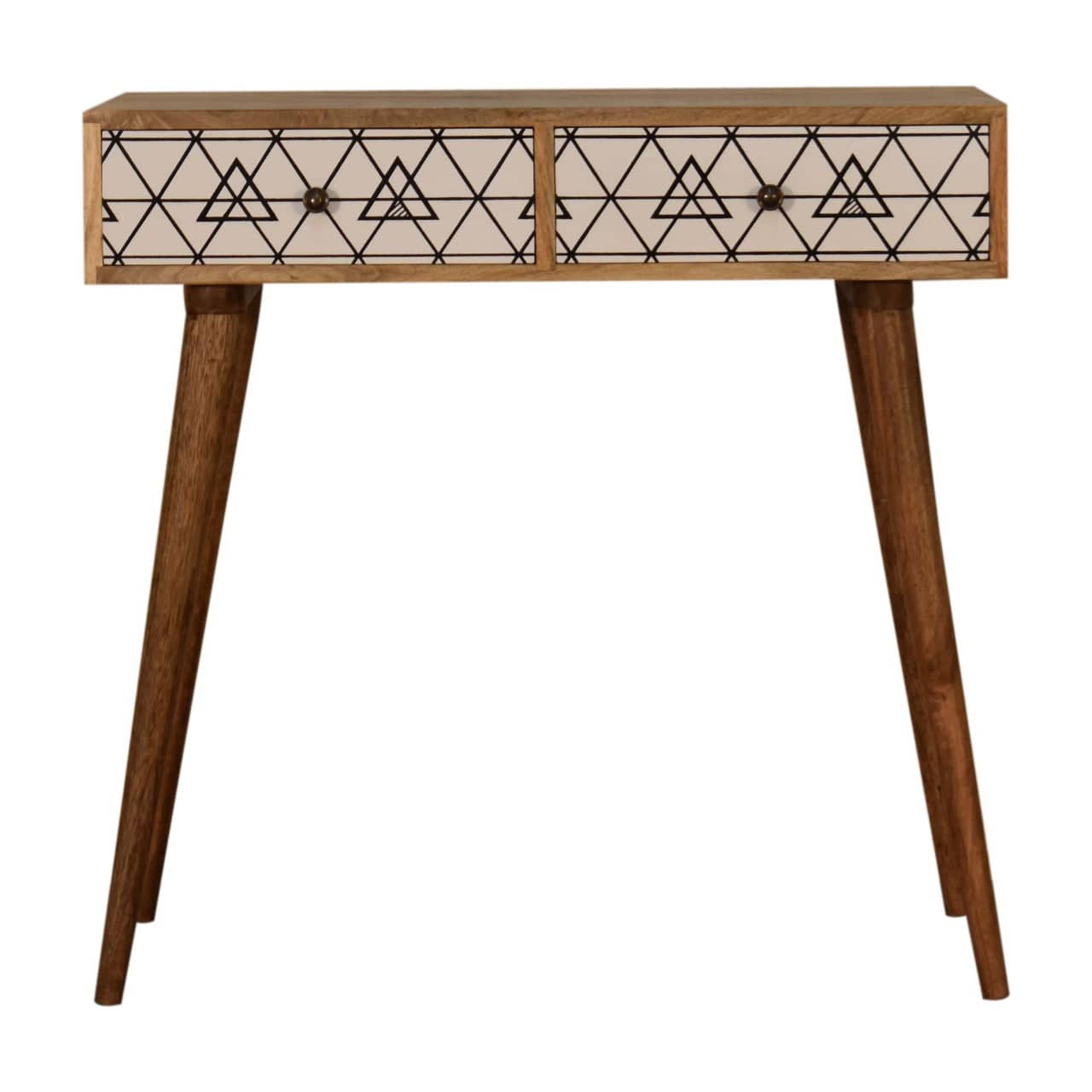 Mid-Century Modern Triangular Console Table - Solid Mango Wood Hallway Console for Entryway - main view showing...