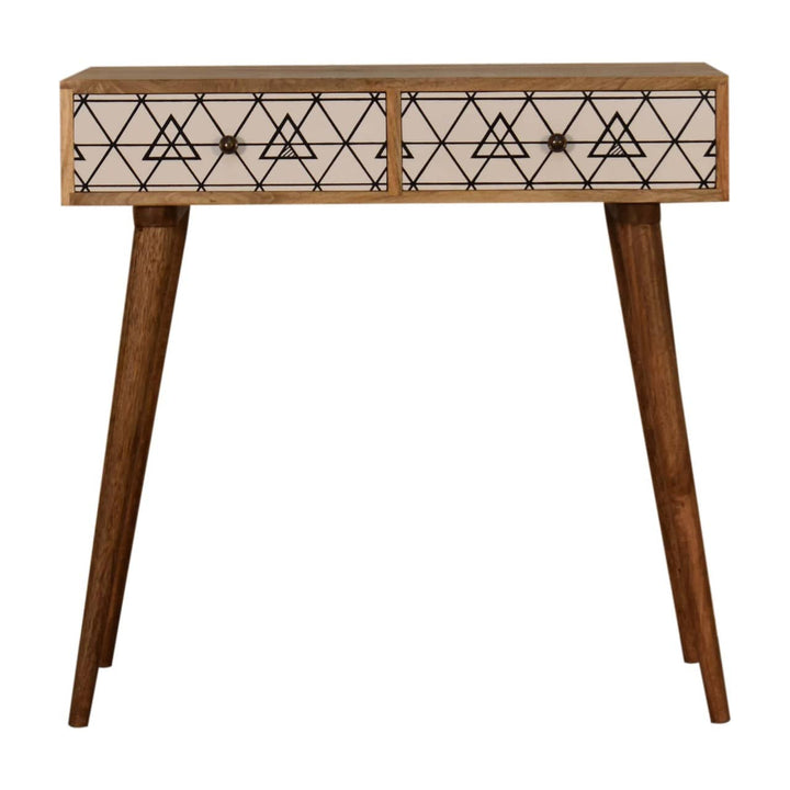 Mid-Century Modern Triangular Console Table - Solid Mango Wood Hallway Console for Entryway - main view showing...
