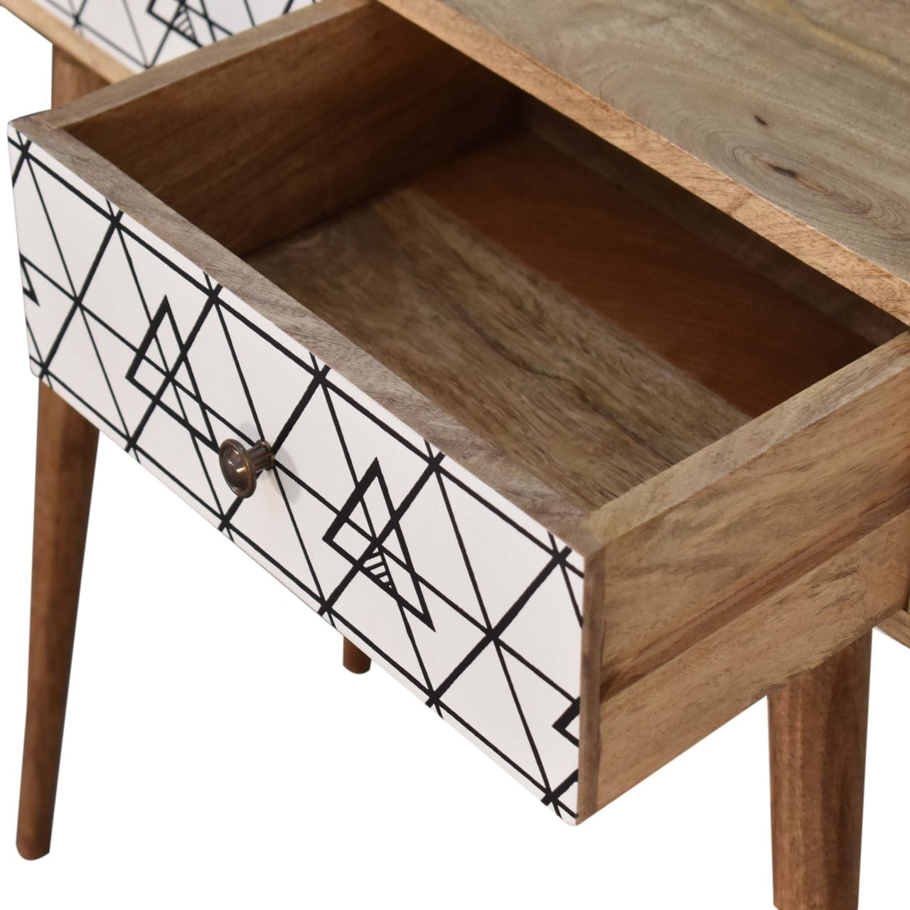 Mid-Century Modern Triangular Console Table - Solid Mango Wood Hallway Console for Entryway - product view 6 showing...