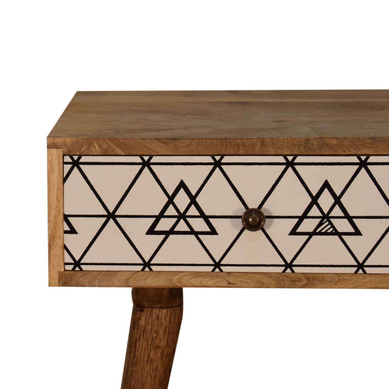 Mid-Century Modern Triangular Console Table - Solid Mango Wood Hallway Console for Entryway - product view 4 showing...