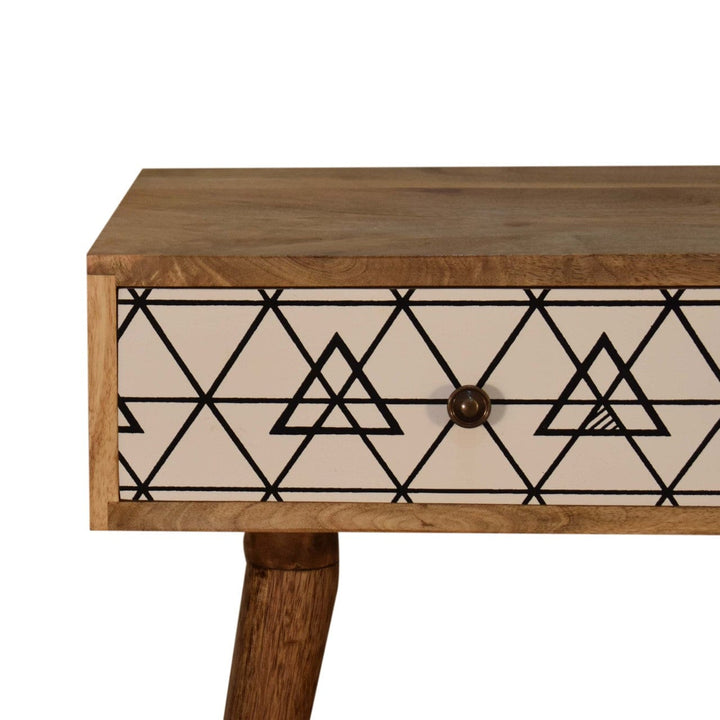 Mid-Century Modern Triangular Console Table - Solid Mango Wood Hallway Console for Entryway - product view 4 showing...