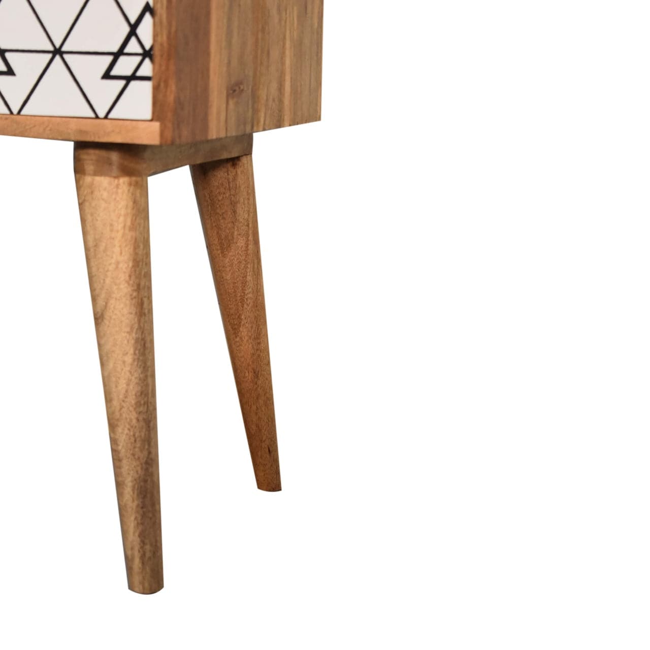 Mid-Century Modern Triangular Printed Nightstand - Solid Mango Wood Bedside Table for Bedroom - product view 7 showing...