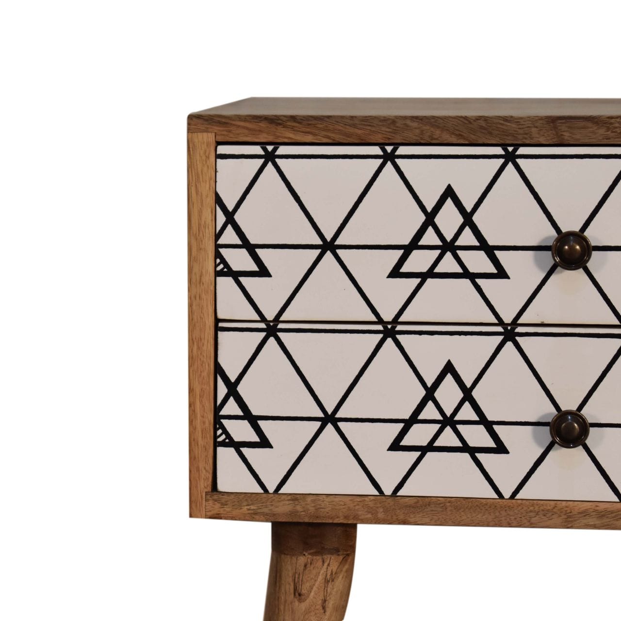 Mid-Century Modern Triangular Printed Nightstand - Solid Mango Wood Bedside Table for Bedroom - product view 5 showing...