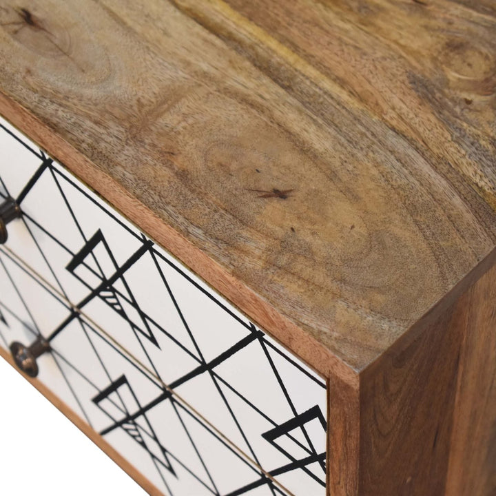 Mid-Century Modern Triangular Printed Nightstand - Solid Mango Wood Bedside Table for Bedroom - product view 4 showing...