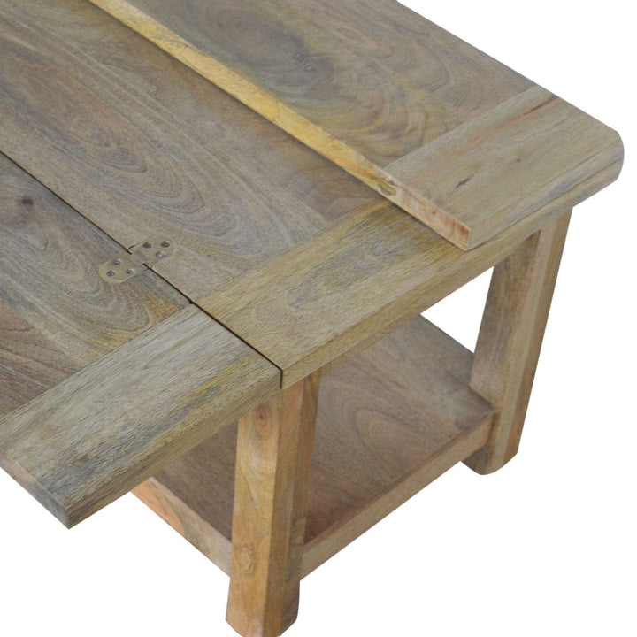 Farmhouse Trilogy Coffee Table - Solid Mango Wood Center Table for Living Room - product view 6 showing handcrafted solid...