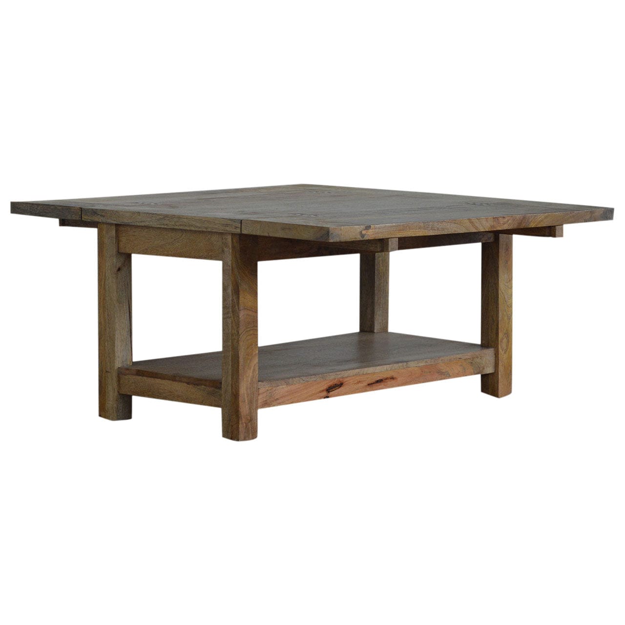 Farmhouse Trilogy Coffee Table - Solid Mango Wood Center Table for Living Room - product view 4 showing handcrafted solid...