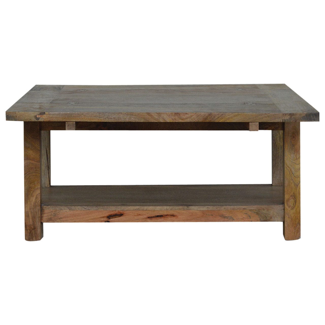 Farmhouse Trilogy Coffee Table - Solid Mango Wood Center Table for Living Room - product view 3 showing handcrafted solid...