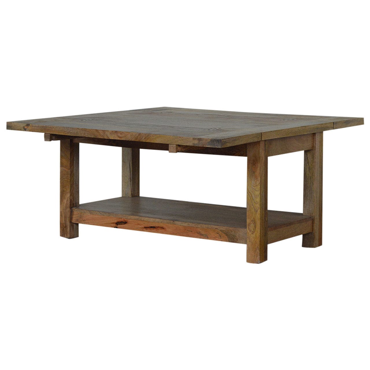 Farmhouse Trilogy Coffee Table - Solid Mango Wood Center Table for Living Room - product view 2 showing handcrafted solid...