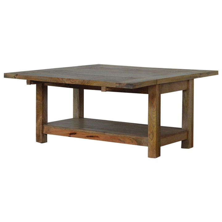Farmhouse Trilogy Coffee Table - Solid Mango Wood Center Table for Living Room - product view 2 showing handcrafted solid...