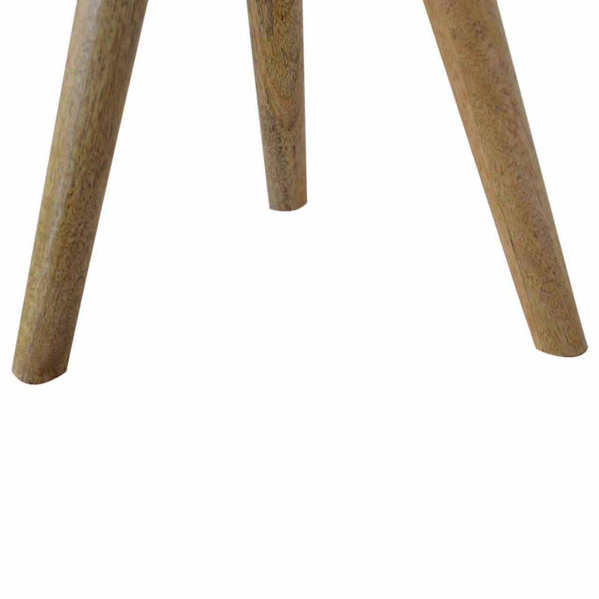 Mid-Century Modern Tripod Stool - Solid Mango Wood Accent Seating - product view 6 showing handcrafted solid mango wood stool